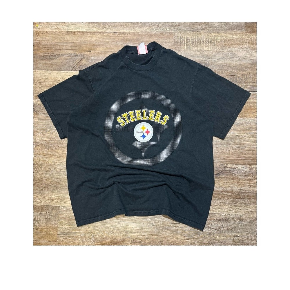 VTG Pittsburgh Steelers T Shirt Mens Large Black NFL Football Graphic Tee‎